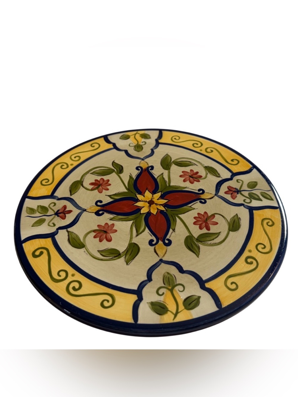 Vintage Pier-1 Vallarta Hand-Painted Earthenware Floral Scroll 8” Trivet